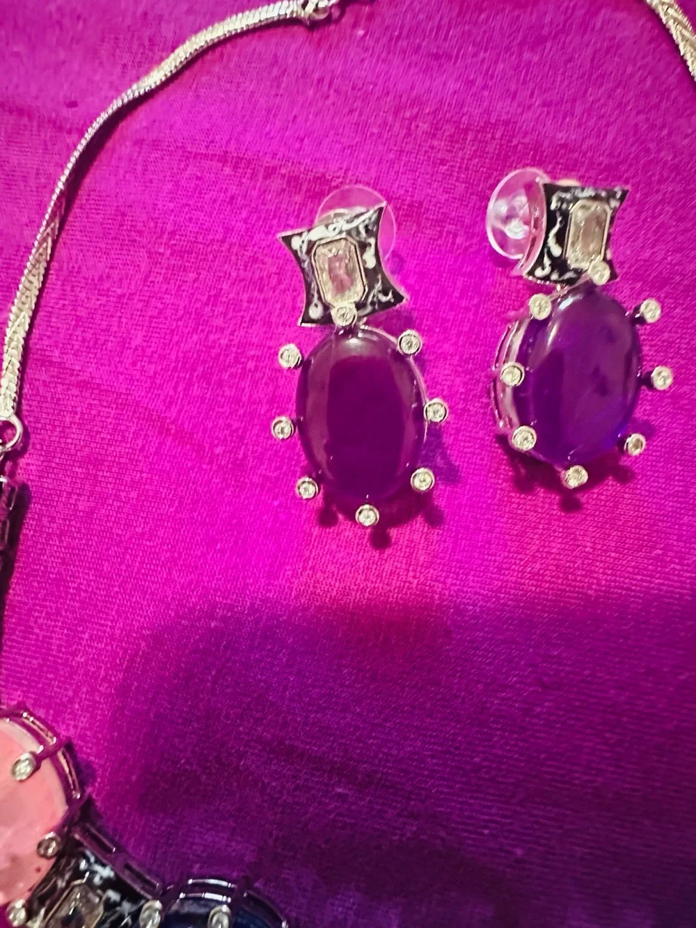 Multicolor doublet Stones Statement Necklace & Earrings Set
